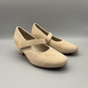 Hotter Shoes Womens Size 6 Beige Suede Mary Jane Comfort Low Heel Charmaine EXP
